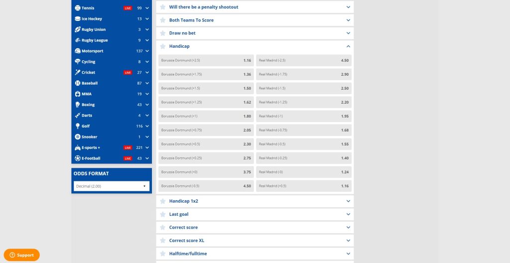 Asian handicap betting