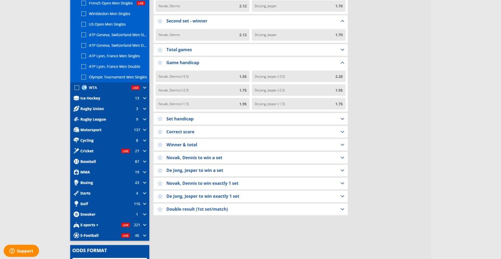 Asian handicap betting on tennis